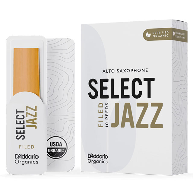 D'Addario Organic Select Jazz Filed Alto Saxophone Reeds, 10-Pack