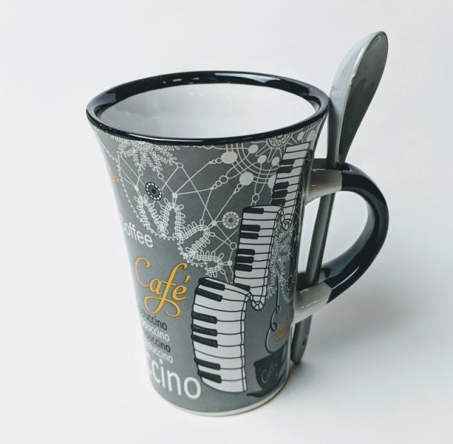 Cappuccino Mug With Spoon Piano Grey