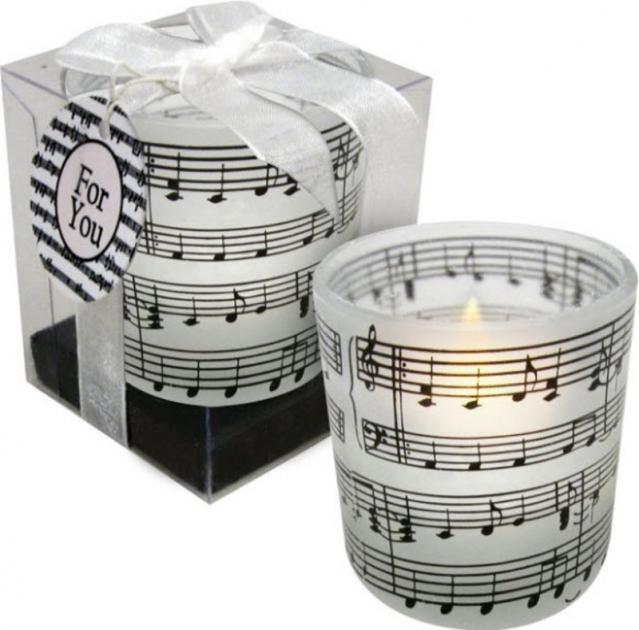 Tea Light With Frosted Music Staff Candle Holder