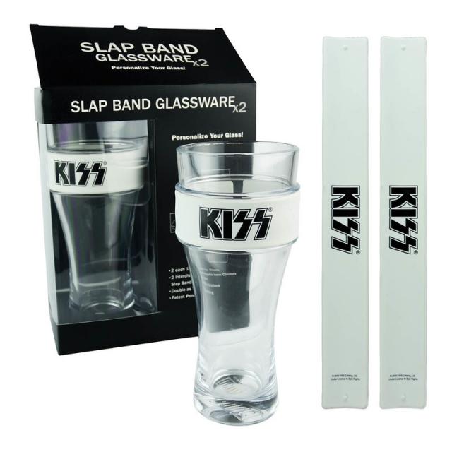 Kiss Pint Glass/slap Band White/black 2 Pack