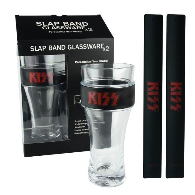 Kiss Pint Glass/slap Band Black/red 2 Pack