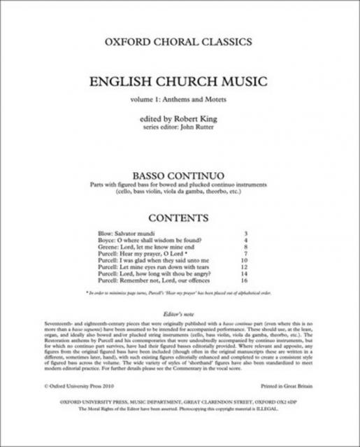 English Church Music Bk 1 Basso Cont