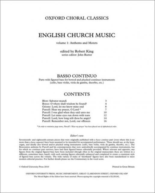 English Church Music Bk 1 Basso Cont