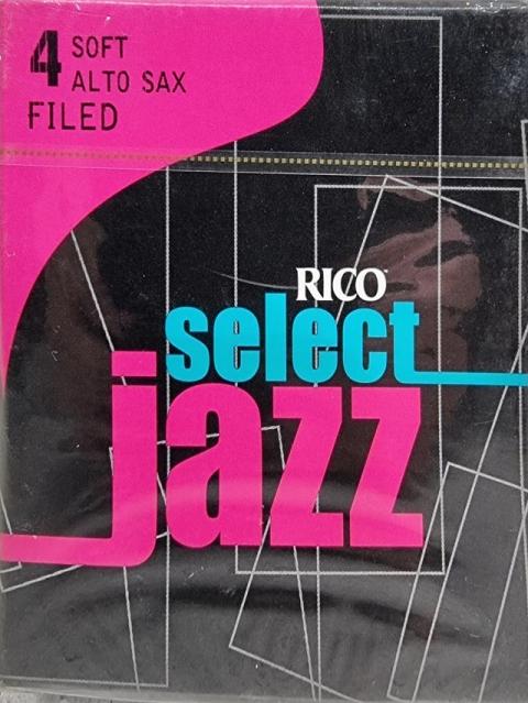 10 Rico Select Jazz Alto Sax Reeds, Strength 4 Soft Filed (Old Packaging)