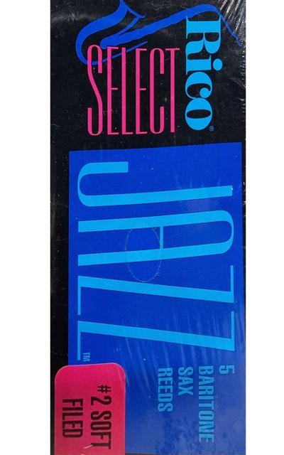 5 Rico Select Jazz Baritone Sax Reeds, Strength 2 Soft Filed (OLD STOCK)