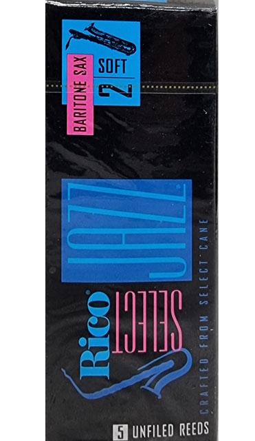 5 Rico Select Jazz Baritone Sax Reeds, Strength 2 Soft Unfiled (OLD STOCK)