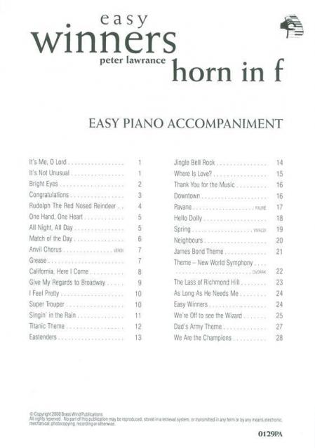 Easy Winners F Horn Piano Accomp