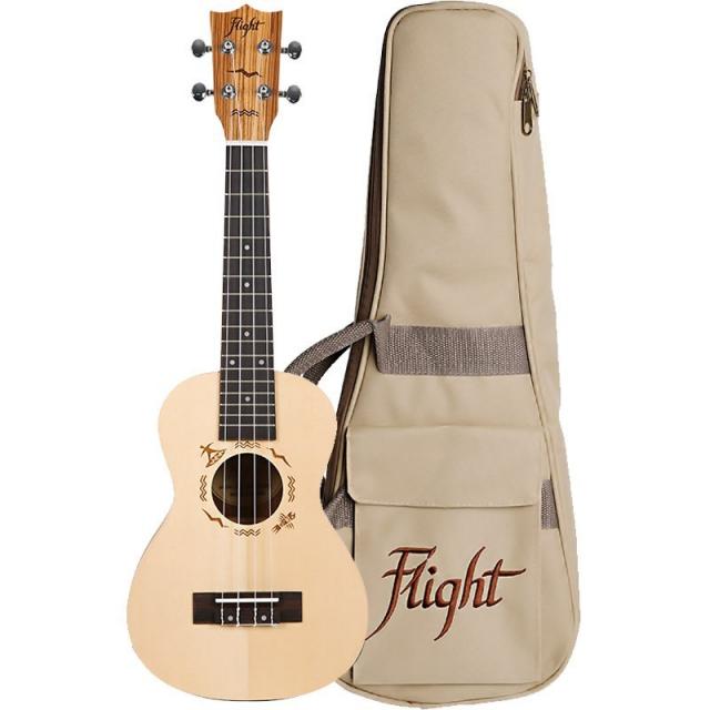 Flight DUC525 Concert Uke Solid Spuce/zeb W/bag