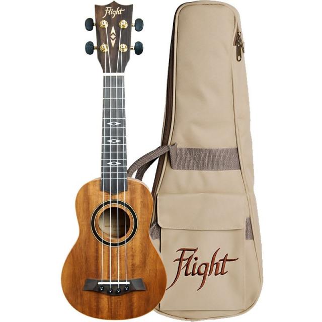 Flight DUS440 Soprano Koa Uke Satin Finish W/bag