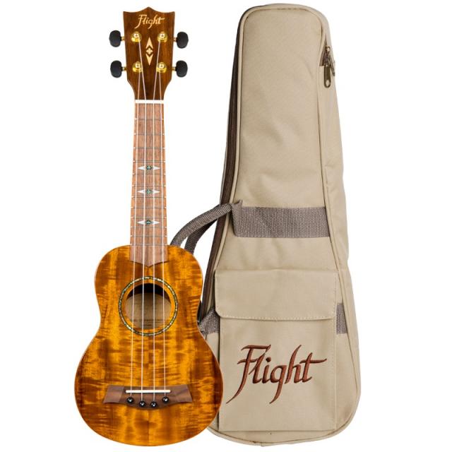 Flight DUS445 Soprano Koa Uke Gloss Finish W/bag