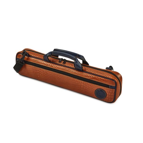 Gard 164-BELON Single Flute Case Cover - B foot - Leather Brown Gator w/ Blue Trim