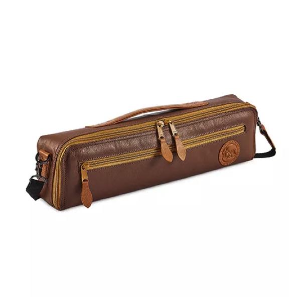 Gard 166-DMLNT Single Flute Case Cover - B foot - Leather Brown w/ Tan Trim