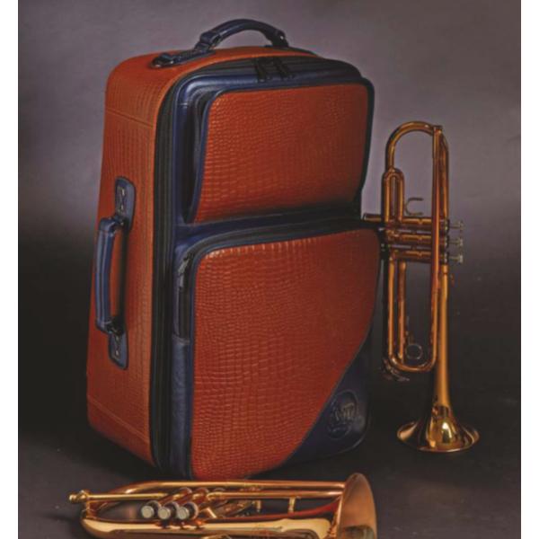 Gard 9-ECLOY Elite Compact Trumpet+Flugel Gig Bag - Leather Brown Gator with Blue Trim