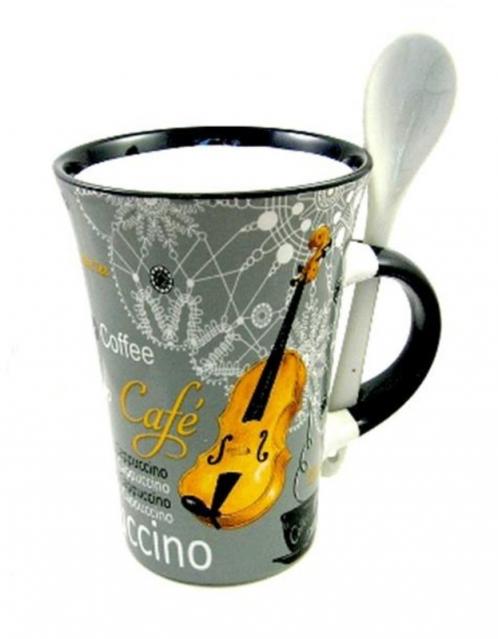 Cappuccino Mug With Spoon Violin Grey