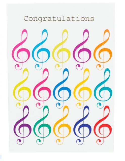 CONGRATULATIONS CARD JAZZY TREBLE CLEF DESIGN