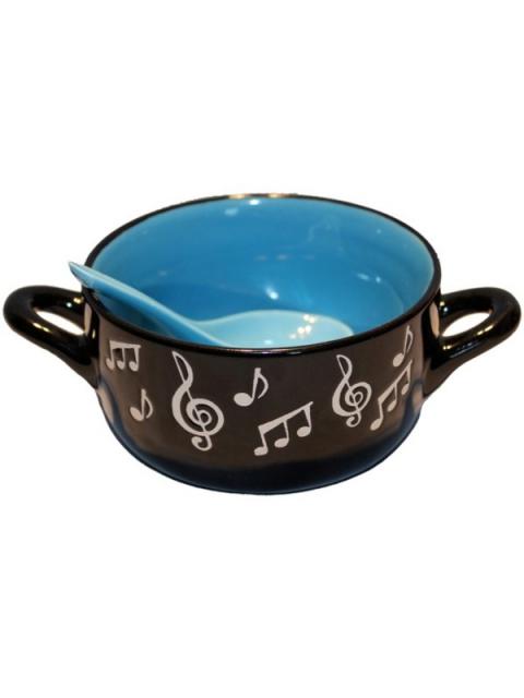 Music Note Bowl With Spoon Blue