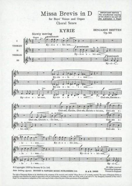 Missa Brevis In D Latin Ssa Organ Choral Score