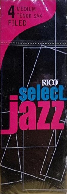 5 Rico Select Jazz Tenor Sax Reeds, Filed, Strength 4 Med